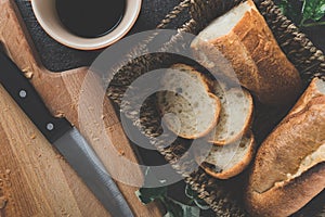 Moden table and Cutting board and bread